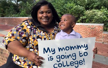 Mom with son goes to college